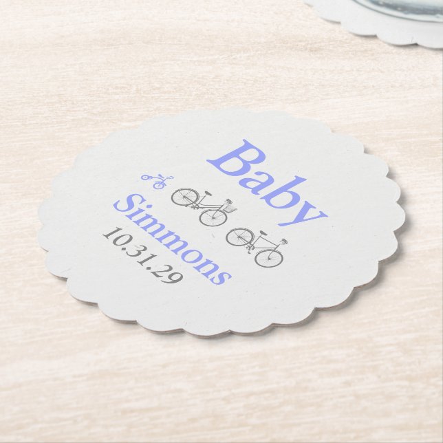 Posavasos De Papel Baby Shower de bicicletas Periwinkle (En perspectiva)