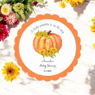 Posavasos De Papel Baby Shower de caída de calabaza blanca naranja