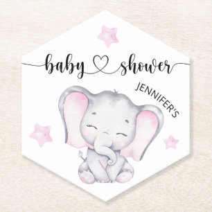 Posavasos De Papel Baby Shower de color de agua rosa para elefantes