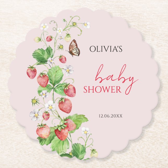 Posavasos De Papel Baby Shower de Fresa (Anverso)