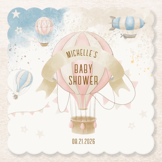 Posavasos De Papel Baby Shower de globo aerostático (Anverso)