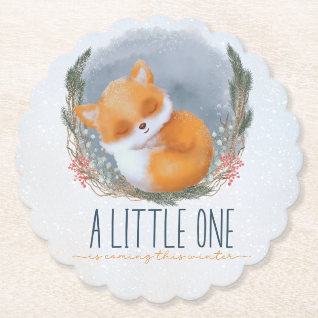 Posavasos De Papel Baby Shower de invierno de Curte Baby Fox Snowly (Anverso)
