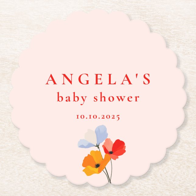 Posavasos De Papel Baby Shower de la amapola de verano (Anverso)