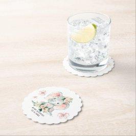 Posavasos De Papel Baby Shower de marco de elefante floral verde rosa