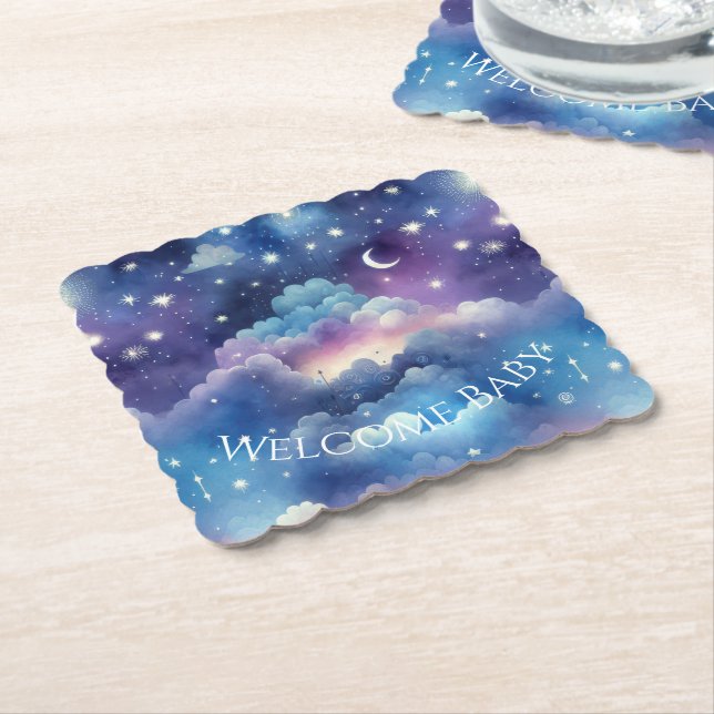 Posavasos De Papel Baby Shower Drink Coaster – Celestial Dreamscape (En perspectiva)
