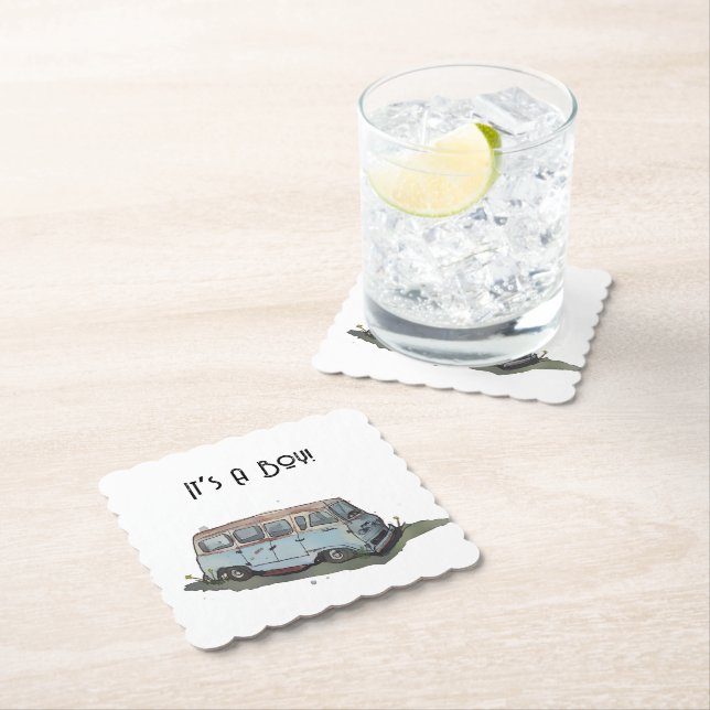 Posavasos De Papel Baby shower for a boy, van (In situ)