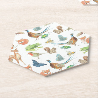 Posavasos De Papel Baby Shower Forest Deer Fox Squirrel Quail Robin