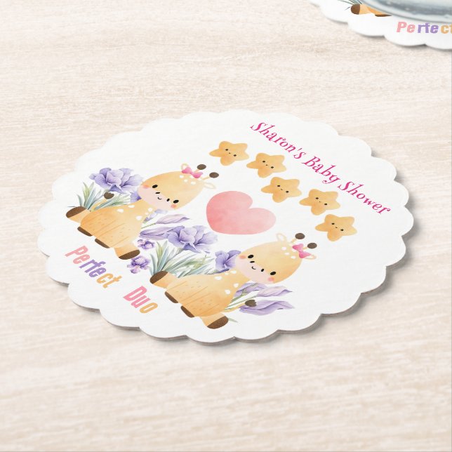 Posavasos De Papel Baby Shower gemelo | Cute Giraffe Baby Shower (En perspectiva)