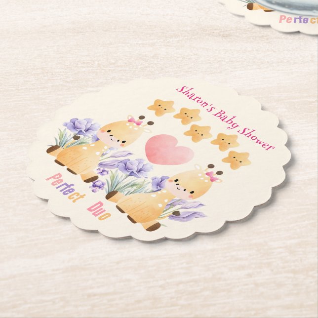Posavasos De Papel Baby Shower gemelo | Cute Giraffe Baby Shower (En perspectiva)