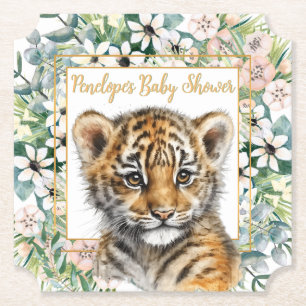 Posavasos De Papel Baby Shower neutro de género en el club de tigres