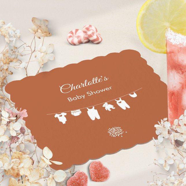 Posavasos De Papel Baby Shower neutro en el género del Boho Minimalis (Rust Minimalist Boho Gender Neutral Baby Shower Paper Coaster ©Susanne Sachers - Sunny Mind 🌞)