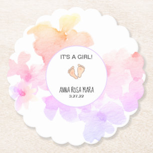 Posavasos De Papel *~* Baby Shower Peach Peach Pink Floral Soft acuar