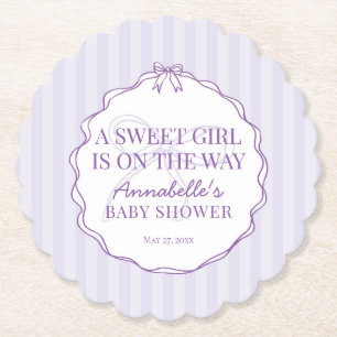Posavasos De Papel Baby Shower Purple Coquette Bow Pastel Lavender