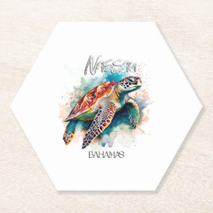 Posavasos De Papel Bahamas Tortuga de asiento Bandera bahameña playa