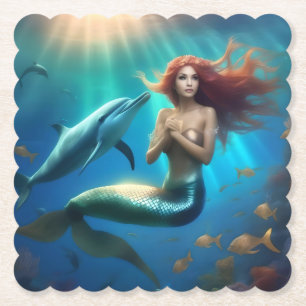 Posavasos De Papel "Baile oceánico: Sirena y viaje de delfines"