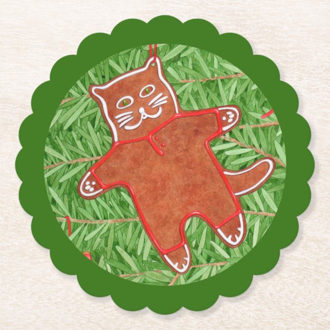 Posavasos De Papel BALA GINGERBREAD KITTY Viernes Redondas / Verde (Anverso)
