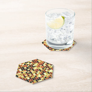 Posavasos De Papel Baldosas de piscina, mosaicos marrones, patrón geo