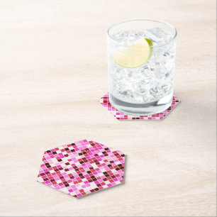 Posavasos De Papel Baldosas de piscina, mosaicos rosados, patrón geom