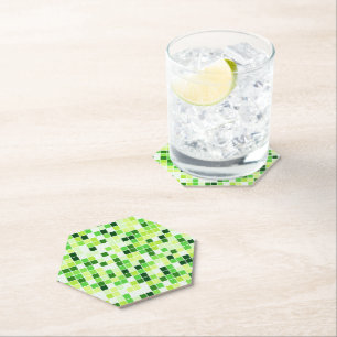 Posavasos De Papel Baldosas de piscina, mosaicos verdes, patrón geomé