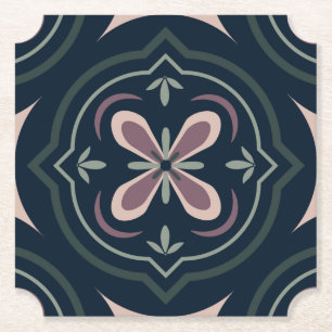 Posavasos De Papel Baldosas Geométricas Florales Terrosas