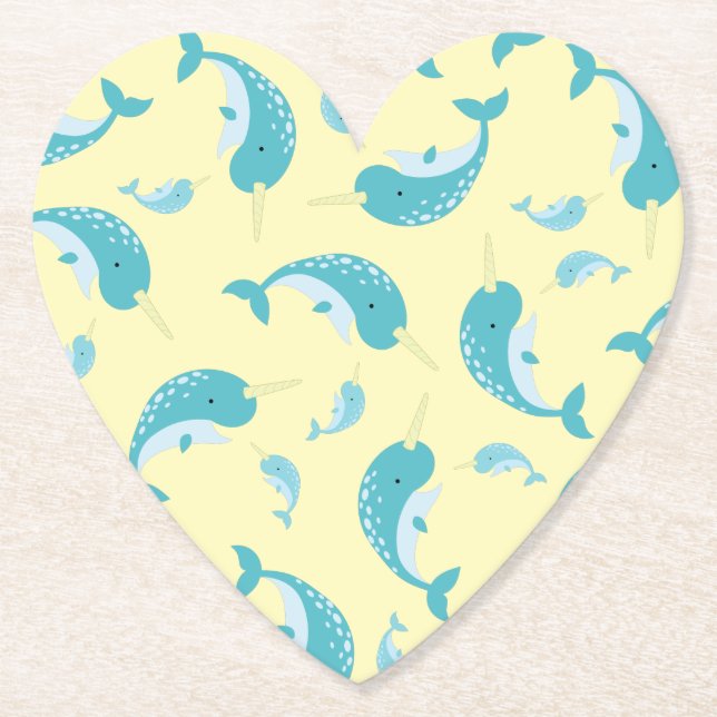 Posavasos De Papel Ballena neutra de género amarillo de Narwhal Baby  (Anverso)