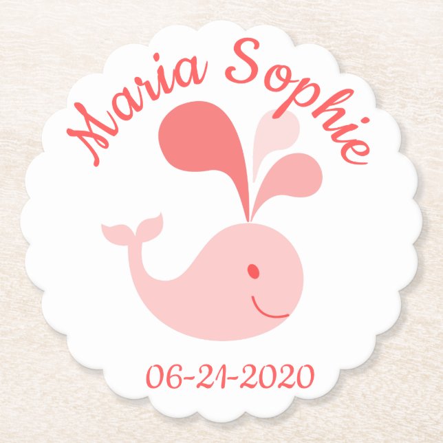 Posavasos De Papel Ballena rosa dulce (Anverso)