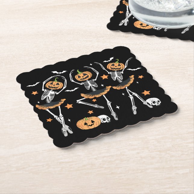 Posavasos De Papel Ballet Calabaza Skeleton Scary Halloween (En perspectiva)