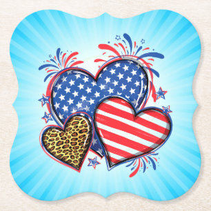 Posavasos De Papel Bandera Americana Corazón Leopardo Sublimación-642