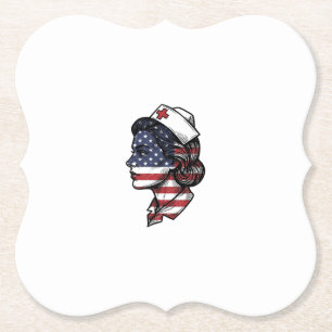 Posavasos De Papel Bandera Americana Vintage Perfil de Enfermera Dise