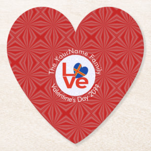 Posavasos De Papel Bandera de amor con letras rojas personalizadas de