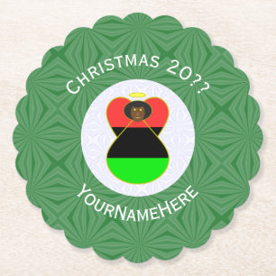 Posavasos De Papel Bandera de Navidad de ángel afroamericano personal