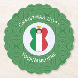 Posavasos De Papel Bandera de Navidad del Ángel Italiano Personalizad