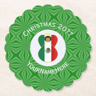 Posavasos De Papel Bandera de Navidad del Ángel Mexicano Personalizad