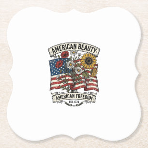 Posavasos De Papel Bandera Floral de Belleza Americana Patriótica