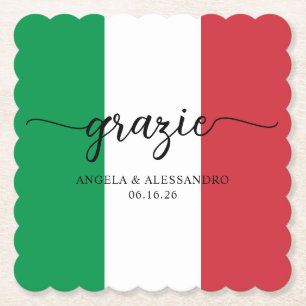 Posavasos De Papel Bandera italiana Elegante caligrafía Grazie