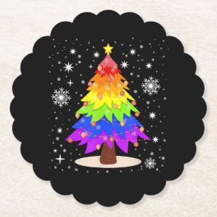 Posavasos De Papel Bandera LGBT Árbol de Navidad Feliz Navidad Gay LG