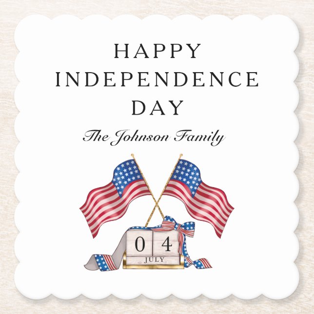 Posavasos De Papel Bandera Patriótica Estadounidense 4 De Julio (Anverso)