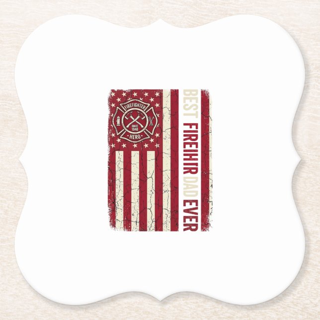 Posavasos De Papel Bandera vertical vintage de papá bombero (Anverso)