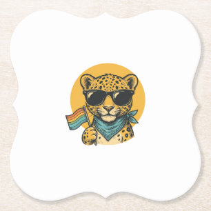 Posavasos De Papel Bandera vintage del orgullo del leopardo arcoíris