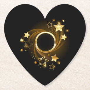 Posavasos De Papel Banner redondo con estrellas de oro en negro