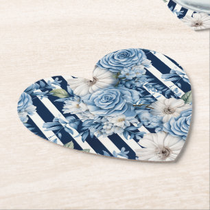 Posavasos De Papel Baño de novia de rayas florales azul marino