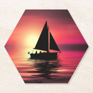 Posavasos De Papel Barco de vela al atardecer en el mar Diseño de art