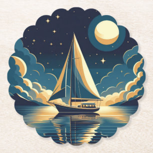 Posavasos De Papel Barco de vela por la noche