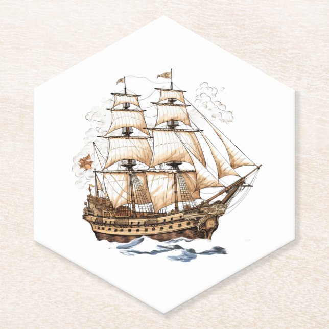 Posavasos De Papel Barco pirata vintage (Anverso)