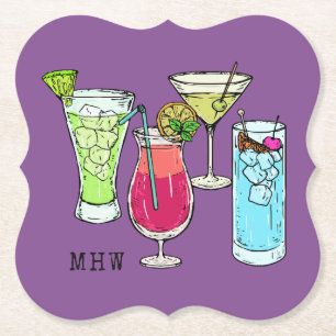 Posavasos De Papel Baterías de papel monograma personalizado de veran