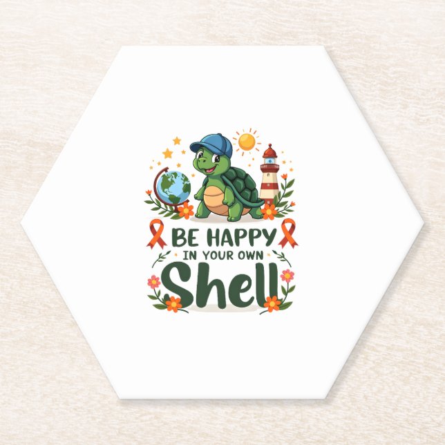 Posavasos De Papel Be Happy In Your Own Shell Turtle Autism Awareness (Anverso)