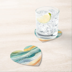 Posavasos De Papel Beach Aqua Green Ocean Cream Sand Boda