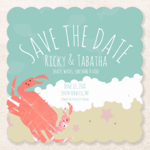 Posavasos De Papel Beach Save the Date Crab Sand Ocean Waves