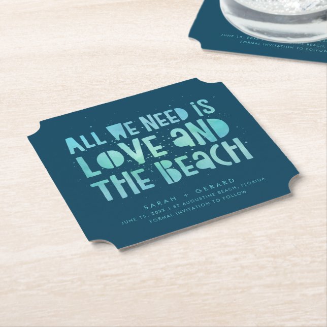 Posavasos De Papel Beach Wedding Typography Wedding Save the Date (En perspectiva)