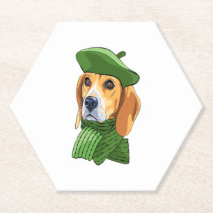 Posavasos De Papel Beagle de perro en boina verde francesa